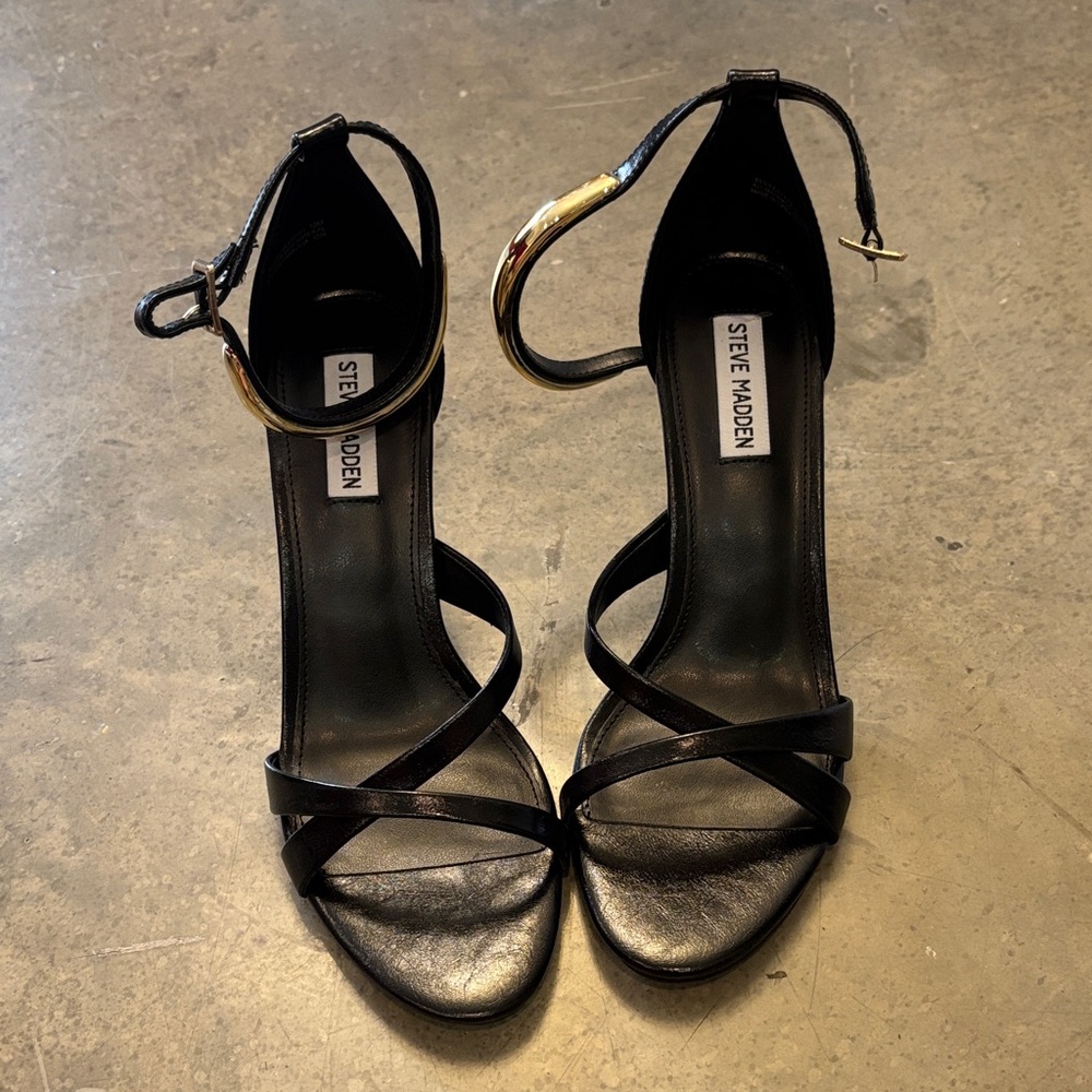 Steve Madden Black and Gold Strappy Heels